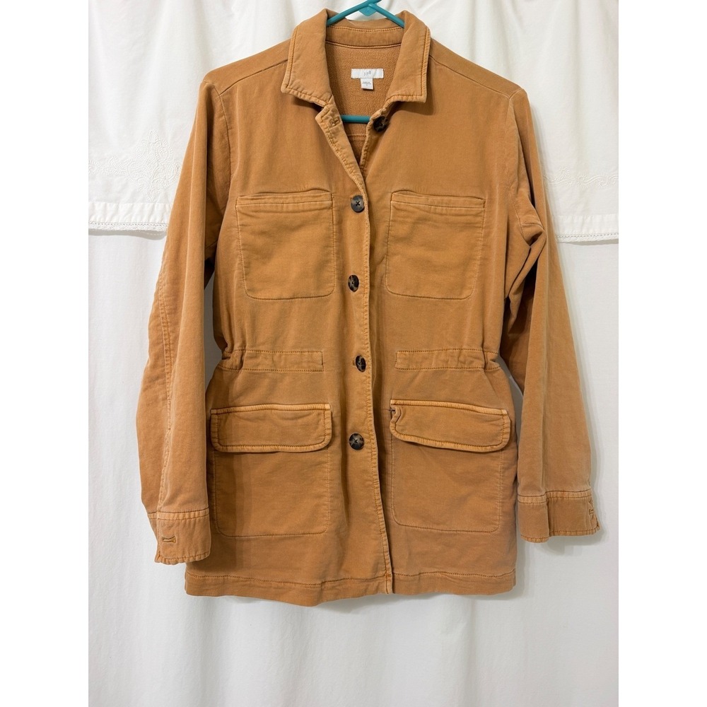 J. Jill Womens Utility Field Jacket Brown Button Front Cinched Waist Size S